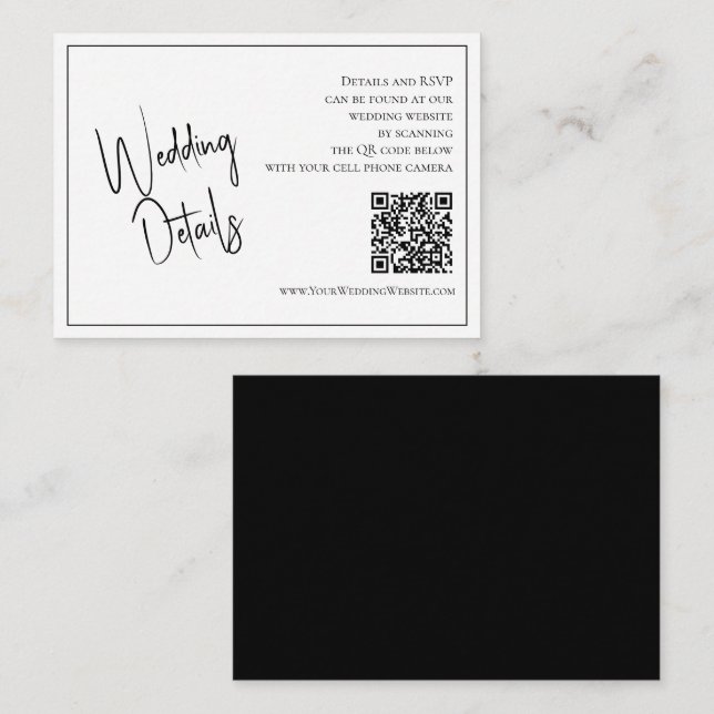 Carte D'accompagnement Détails du Mariage noir et blanc élégant du code Q (Devant / Derrière)
