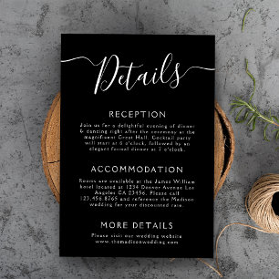 Carte D'accompagnement Détails du mariage Noir minimal