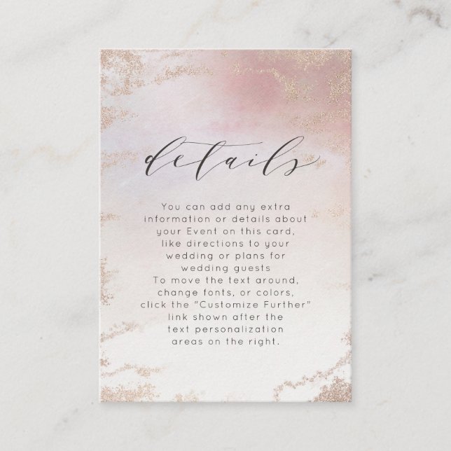 Carte D'accompagnement Détails du Mariage Ombre Blush Pink Frosted Foil (Devant)