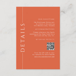 Carte D'accompagnement Détails du Mariage orange moderne Fun Insérer le c