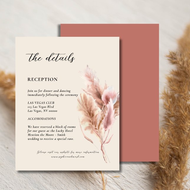Carte D'accompagnement Détails du Mariage Pampas Grass (Créateur téléchargé)