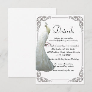 Carte D'accompagnement Détails du Mariage Peacock blanc