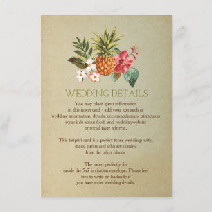 Carte D'accompagnement Détails du mariage plage d'ananas tropical insérer