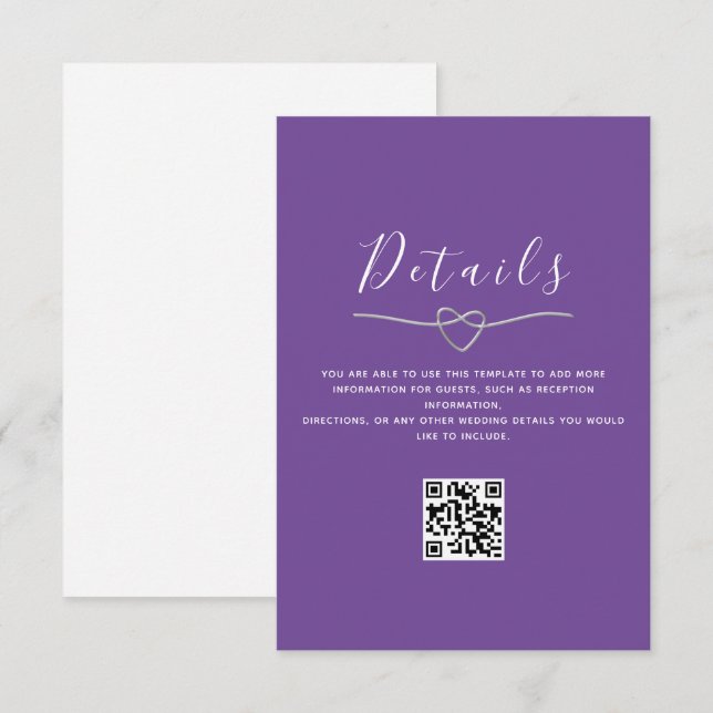 Carte D'accompagnement Détails du Mariage pourpre Code QR (Devant / Derrière)