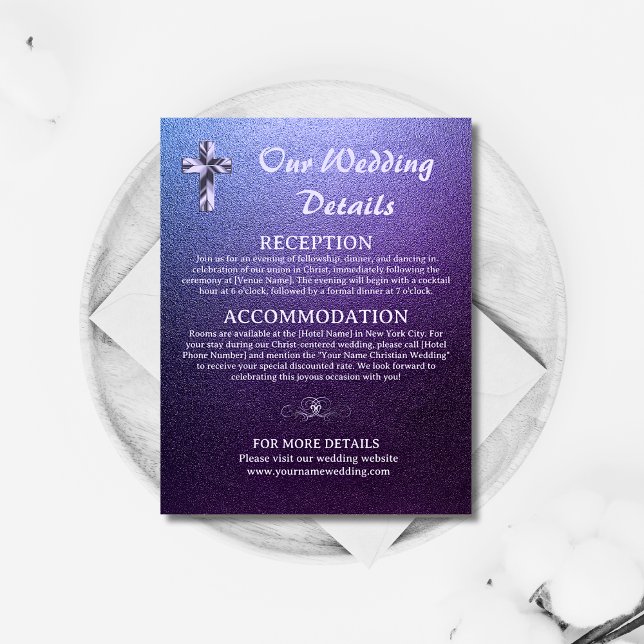 Carte D'accompagnement Détails du Mariage pourpre et argent Croix chrétie (Créateur téléchargé)
