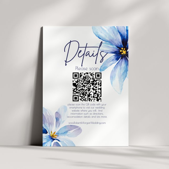 Carte D'accompagnement Détails du Mariage QR CODE minimaliste à fleurs bl (Créateur téléchargé)