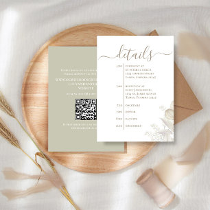 Carte D'accompagnement Détails du mariage QR Code Sage Green Timeline