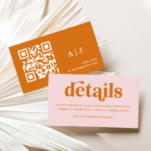Carte D'accompagnement Détails du Mariage rétro rose et orange Qr Code