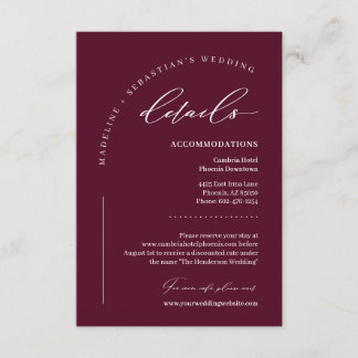 Carte D'accompagnement Détails du mariage romantique intense de Bourgogne