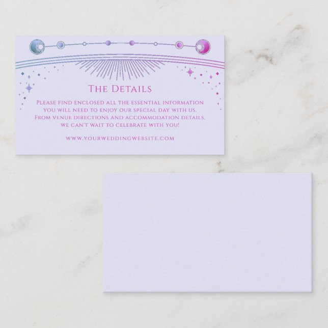 Carte D'accompagnement Détails du Mariage rose de la lavande mystique Sun (Devant / Derrière)