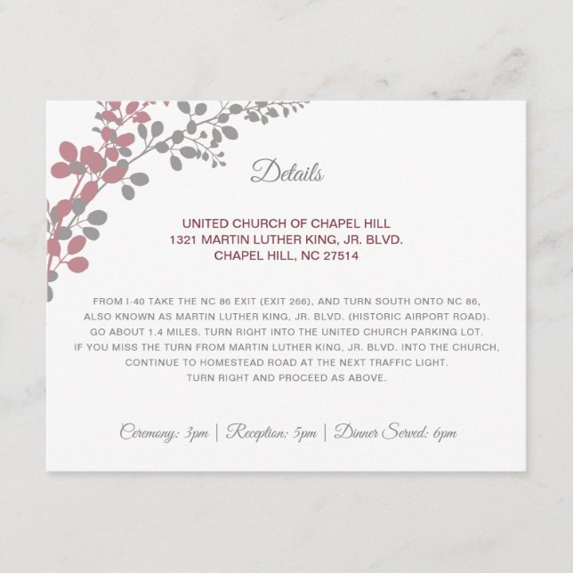 Carte D'accompagnement Détails du mariage Rose de l'haleine du bébé (Devant)