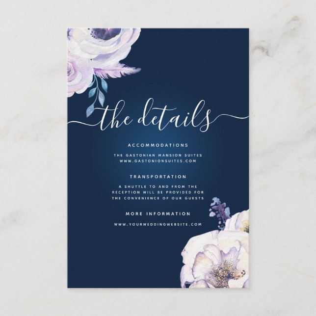Carte D'accompagnement Détails du Mariage Rose de Navy et Lilac (Devant)