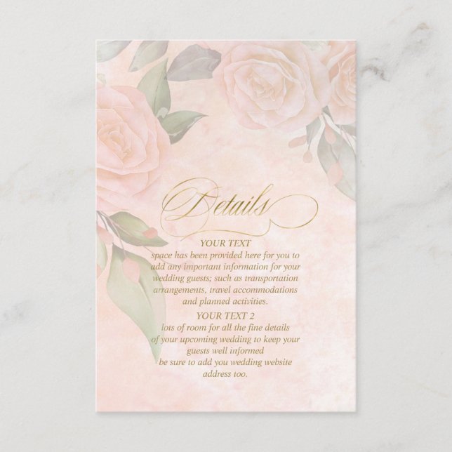 Carte D'accompagnement Détails du Mariage Rose souple ID828 (Devant)