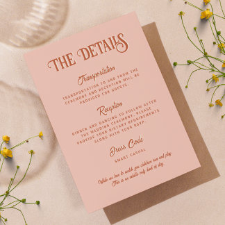 Carte D'accompagnement Détails du Mariage rouge et rose rétros Vertical