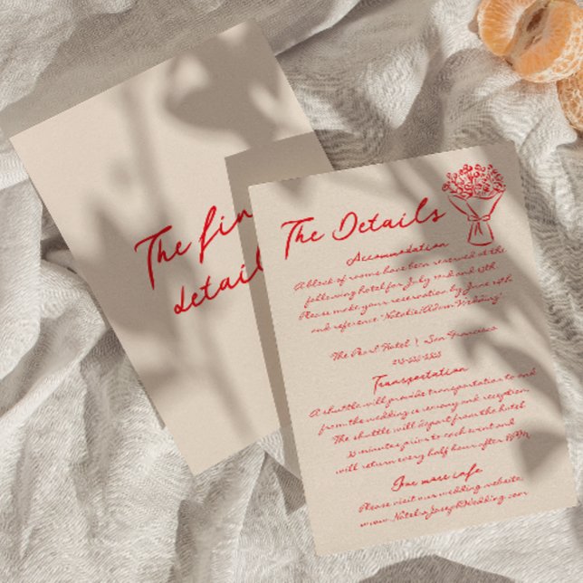 Carte D'accompagnement Détails du Mariage rouge ironique tracés à la main (Créateur téléchargé)