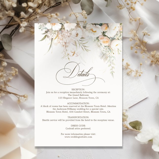 Carte D'accompagnement Détails du Mariage Rustic White Blooms (Créateur téléchargé)