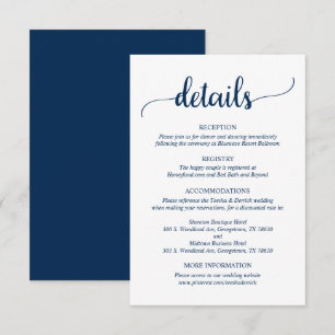 Carte D'accompagnement Détails du mariage, Script bleu Rustic Navy