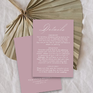 Carte D'accompagnement Détails du mariage Script de calligraphie Rose Dus
