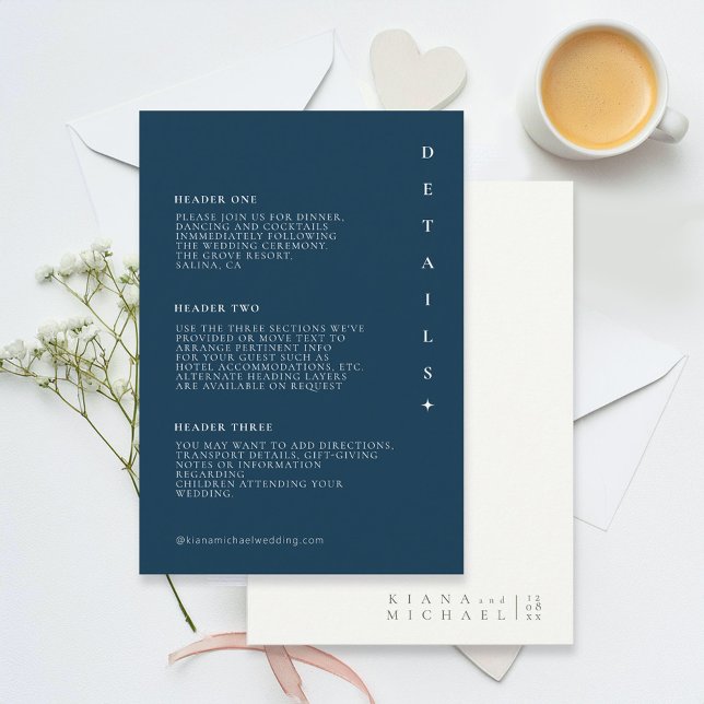 Carte D'accompagnement Détails du Mariage Simple Chic Prussian Blue ID104 (Créateur téléchargé)