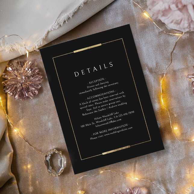 Carte D'accompagnement Détails du Mariage simple encadré Elegance Black (Framed Elegance Black Simple Wedding Details Enclosure Card)