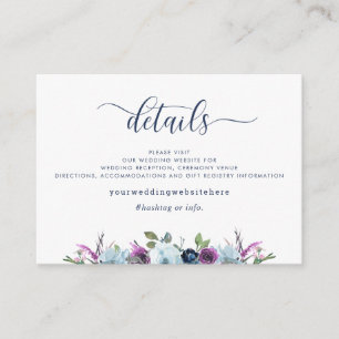 Carte D'accompagnement Détails du mariage / Site Web Floral bleu et viole