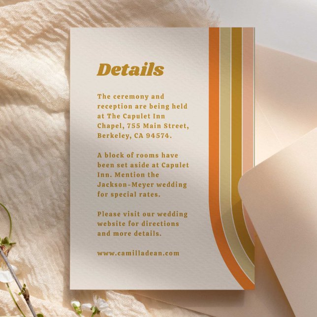 Carte D'accompagnement Détails du Mariage Super Retro les années 70 Rainb (70s retro groovy details card for wedding)