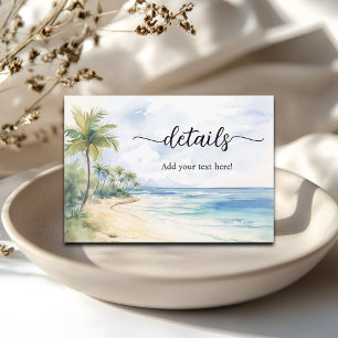 Carte D'accompagnement Détails du Mariage sur la plage et les palmiers