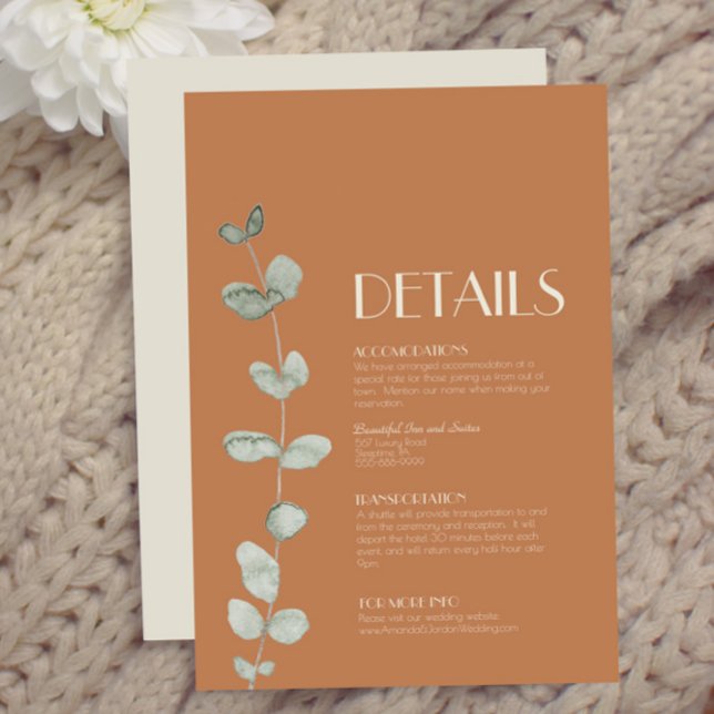 Carte D'accompagnement Détails du Mariage Terracotta Eucalyptus Deco (Créateur téléchargé)
