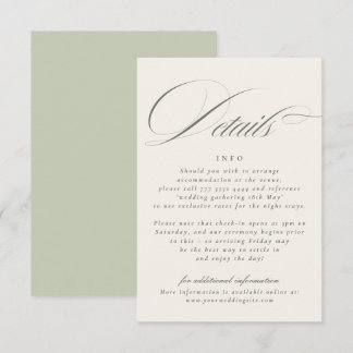 Carte D'accompagnement Détails du mariage vert pistache