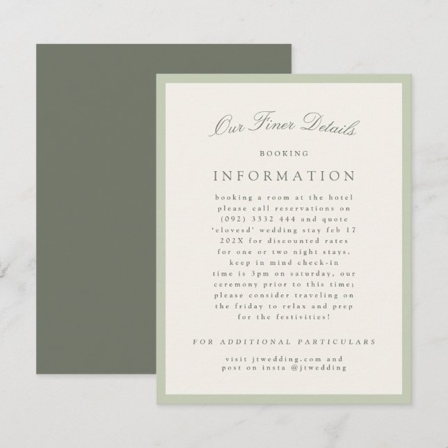 Carte D'accompagnement Détails du mariage vert pistache (Devant / Derrière)