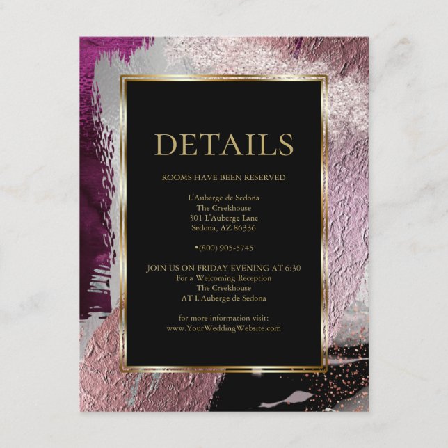 Carte D'accompagnement DÉTAILS DU MARIAGE | Vin Cassis de Taches métalliq (Devant)
