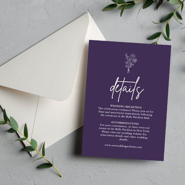 Carte D'accompagnement Détails du mariage violet de Boho Botanicals (Boho purple details enclosure card shares key info with elegant charm in your wedding suite)