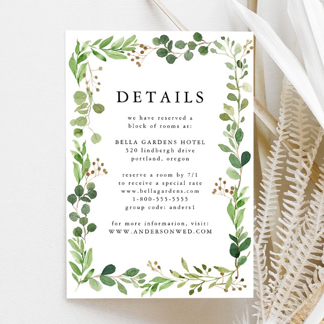 Carte D'accompagnement Détails du Mariage Watercolor Greenery (Créateur téléchargé)