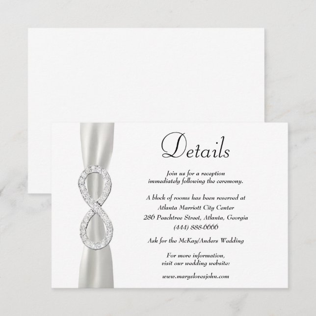 Carte D'accompagnement Détails du Mariage White Ribbon Diamond Infinity (Devant / Derrière)