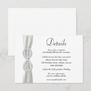Carte D'accompagnement Détails du Mariage White Ribbon Diamond Infinity