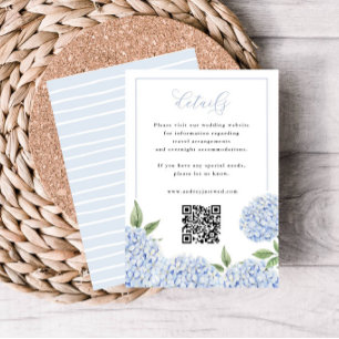 Carte D'accompagnement Détails du script Blue Hydrangea avec code QR Peti