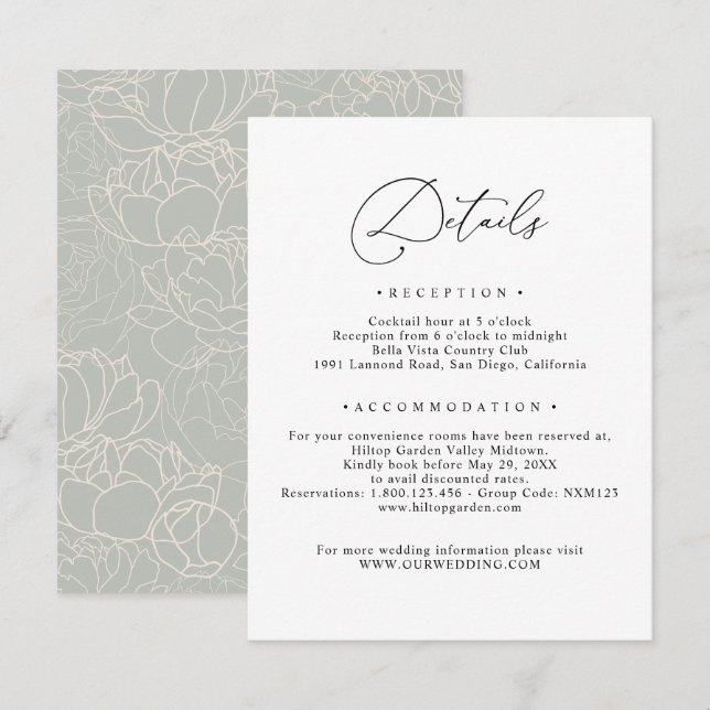 Carte D'accompagnement Détails du script élégant noir et blanc (Devant / Derrière)