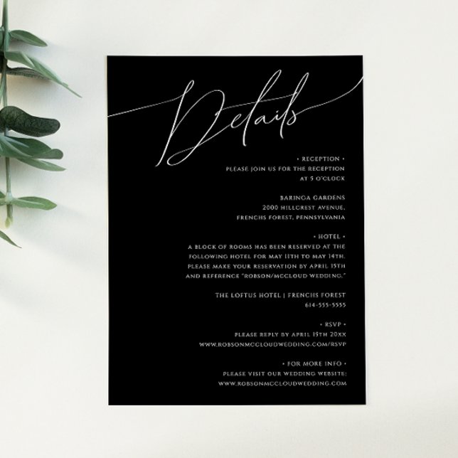 Carte D'accompagnement Détails du script minimaliste Whimsical noir (Créateur téléchargé)