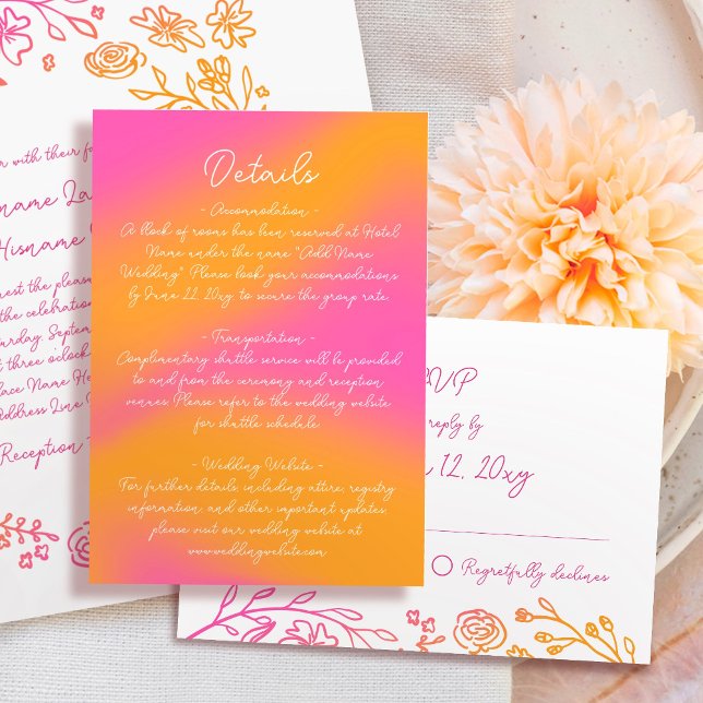 Carte D'accompagnement Détails du script rose orange simple (Créateur téléchargé)