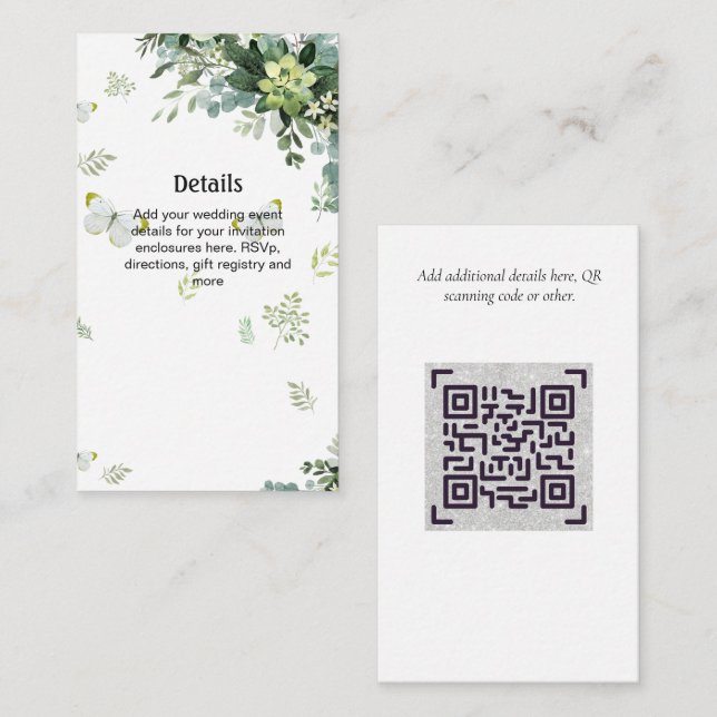 Carte D'accompagnement Détails du site Web du Mariage de verdure QRCode R (Devant / Derrière)