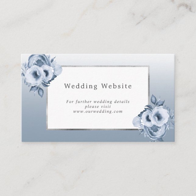 Carte D'accompagnement détails du site web mariage bleu poussiéreux flora (Devant)