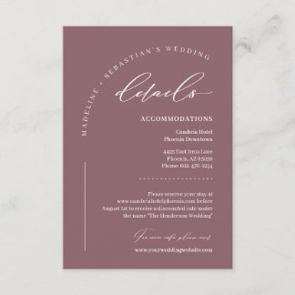 Carte D'accompagnement Détails d'un mariage romantique violet poussiéreux