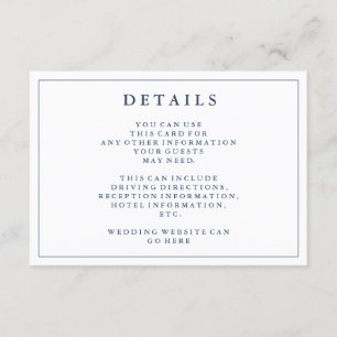 Carte D'accompagnement Détails  Dusty Navy Blue Mariage Details Card