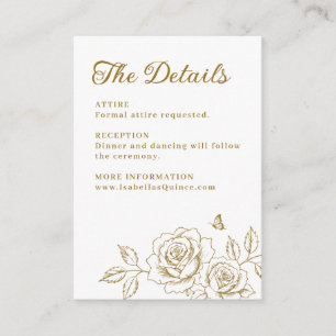 Carte D'accompagnement Détails Élégants de Rose Dorée pour Quinceañera