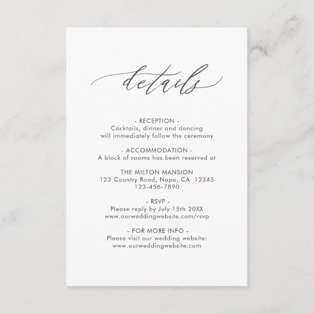 Carte D'accompagnement Détails élégants du Mariage de calligraphie avec c (Devant)