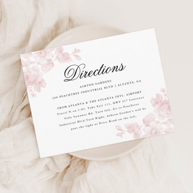 Carte D'accompagnement Détails élégants du Mariage floral (Vintage rose wedding directions enclosure cards.)