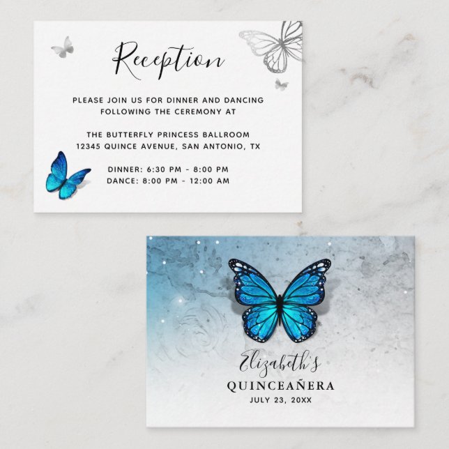 Carte D'accompagnement Détails élégants du papillon bleu (Devant / Derrière)