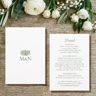 Carte D'accompagnement Détails Élégants Monogramme de Mariage Vert Vintag