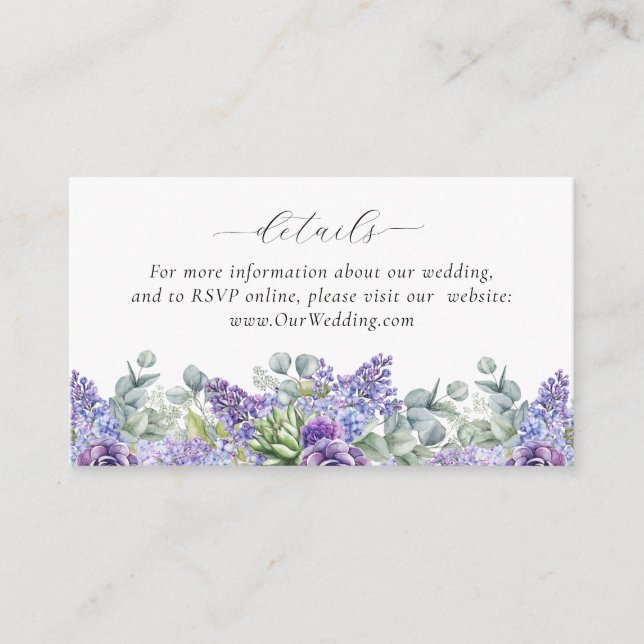 Carte D'accompagnement Détails en ligne du Mariage Floral Violet (Devant)