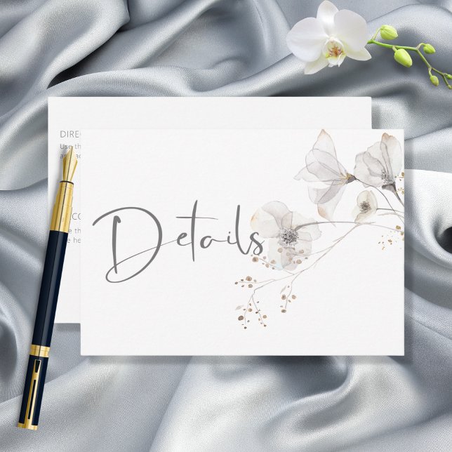 Carte D'accompagnement Détails floral blanc et blanc moderne (Créateur téléchargé)